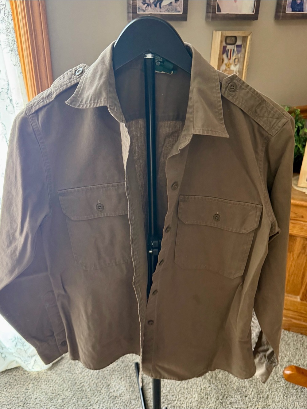 Lauren Ralph Lauren Brown Cotton Button-Down Utility Shirt